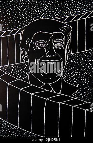 Zeichnung eines Porträts des ehemaligen präsidenten der vereinigten Staaten. DONALD TRUMP. Frankreich. Stockfoto