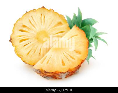 Zwei Scheiben Ananas isoliert auf weißem Hintergrund Stockfoto