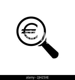 Auf der Suche nach Geld. Suchen Sie nach Euro Money. Euro mit Lupensymbol. Symbol für Vektorgrafik. Stock Vektor