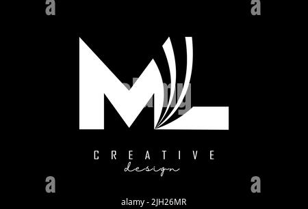 Kreatives, weißes ml m l Logo mit Linien und Straßenkonzept. Buchstaben mit geometrischem Design. Vektorgrafik mit Buchstabe und Kreat Stock Vektor