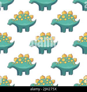Niedliche lustige Kinder Dinosaurier-Muster. Bunte Dinosaurier Vektor Hintergrund. Stegosaurus. Druck für Stoffdesign, Textil, Stoff, Tapete Stock Vektor