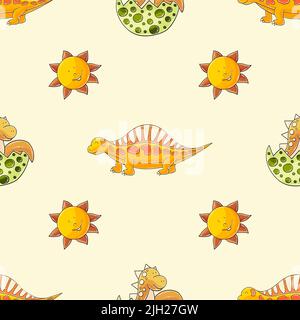 Dinosaurier der Jurassic Periode. Niedliche lustige Kinder Dinosaurier nahtlose Muster. Drucken für Stoffdesign Stock Vektor