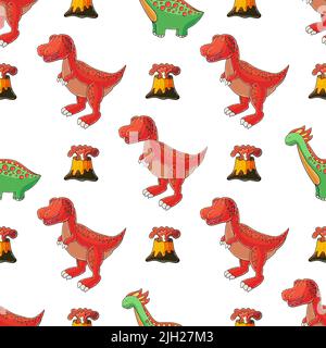 Niedliche lustige Kinder Dinosaurier-Muster. Tyrannosaur. Bunte Dinosaurier Vektor Hintergrund. Drucken Stock Vektor