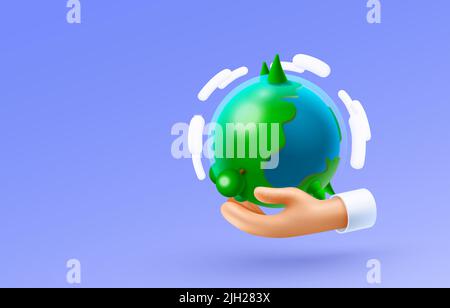 Planet in menschlicher Hand, Öko-grüne Erde. Vektorgrafik Stock Vektor