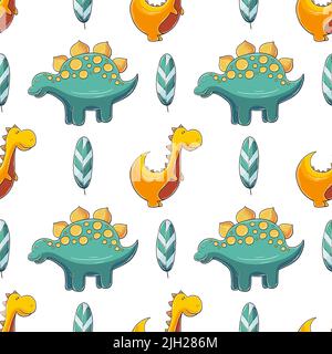 Niedliche lustige Kinder Dinosaurier-Muster. Bunte Dinosaurier Vektor Hintergrund. Stegosaurus. Drucken für Design Stock Vektor