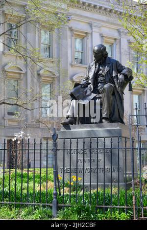 Die Skulptur von Horace Greeley vor dem Tweed Courthouse in New York City NY Stockfoto