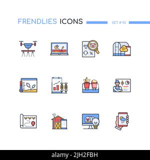 Smart Farm - modernes Line-Design Stil Ikonen gesetzt Stock Vektor