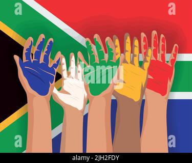 südafrika Flagge und Hände gemalte Szene Stock Vektor