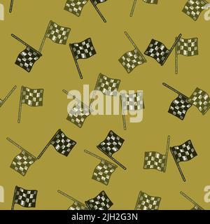 Rennflagge graviert nahtloses Muster. Vintage-Sportelemente für mehr Fahrstil in handgezogener Optik. Skizzenstruktur für Stoff, Tapete, Textil, Print, Titel Stock Vektor