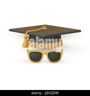 Niedliche Cartoon Graduierung Kappe und Sonnenbrille. Bildung, Abschluss Zeremonie Konzept. Vektorgrafik. Stock Vektor