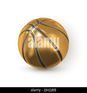 3D realistischer goldener Korbball. Goldbasketball. Vektorgrafik. Stock Vektor