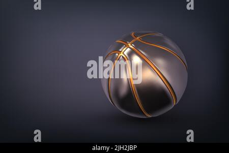 3D realistischer goldener Korbball. Goldbasketball. Vektorgrafik. Stock Vektor