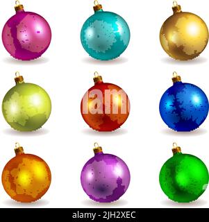 Set von bunten weihnachtskugeln, isoliert auf weiß Stock Vektor