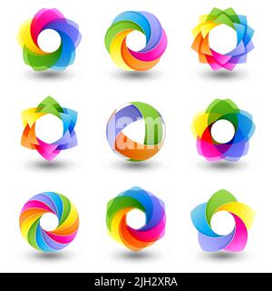 Set aus abstrakten runden Vektor-Designelementen, Kugelsymbolen, isoliert auf weißem Hintergrund Stock Vektor