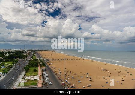 Luftaufnahme des Marina Beach in Chennai, Tamilnadu, Indien Stockfoto