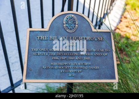 Biloxi, MS - 18. Juni 2022: Der Leuchtturm von Biloxi, erbaut 1848. Stockfoto