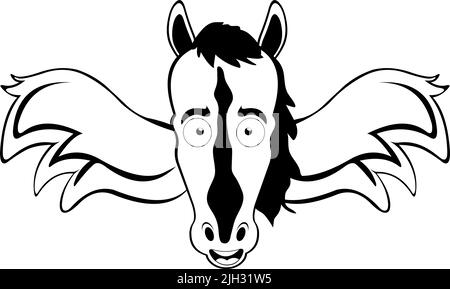 Vektordarstellung eines geflügelten Pferdes oder pegasus in schwarz-weiß gezeichnet Stock Vektor
