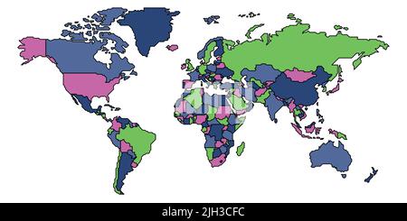 Vereinfachte Weltkarte mit glatten Grenzen Stock Vektor
