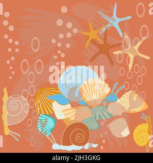 Eine Postkarte mit einem Bild der farbenfrohen Meeresflora und -Fauna Stock Vektor