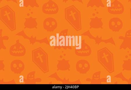 Nahtlos wiederholendes Muster mit Halloween-Symbolen. Design von Silhouetten für den Urlaub Halloween. Für Postkarte, Stoff, Banner, Vorlage, Verpackung Stock Vektor