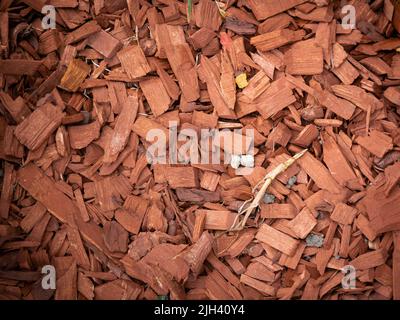 Kleine Holzstücke in Orange im Garten verwendet Stockfoto