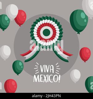 viva mexico Lettering-Karte mit Luftballons Helium Stock Vektor