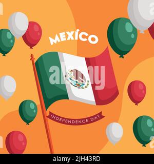 mexiko Unabhängigkeit Schriftzug mit Flagge Stock Vektor