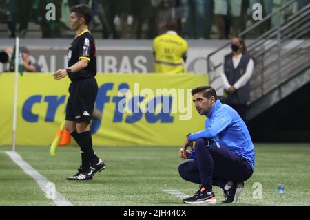 Sao Paulo, Brasilien. 15.. Juli 2022. SP - Sao Paulo - 07/14/2022 - BRAZILIAN CUP 2022, PALMEIRAS X SAO PAULO - Palmeiras-Trainer Abel Ferreira bei einem Spiel gegen Sao Paulo im Arena Allianz Parque Stadion für die Copa do Brasil 2022 Meisterschaft. Foto: Marcello Zambrana/AGIF/Sipa USA Quelle: SIPA USA/Alamy Live News Stockfoto