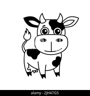 Lustige Tiere auf dem Bauernhof. Färbung Kuh in einem Cartoon-Stil Stock Vektor