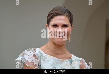 Oland, Schweden. 14.. Juli 2022. Kronprinzessin Victoria von Schweden während der Geburtstagsfeier der Kronprinzessin Victoria von Schweden zum 45.. Geburtstag am 14. Juli 2022 auf Schloss Borgholm in Oland, Schweden. Foto von Stefan Lindblom/Stella Pictures/ABACAPRESS.COM Quelle: Abaca Press/Alamy Live News Stockfoto