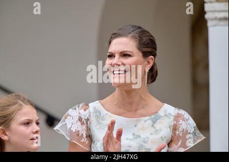 Oland, Schweden. 14.. Juli 2022. Kronprinzessin Victoria von Schweden während der Geburtstagsfeier der Kronprinzessin Victoria von Schweden zum 45.. Geburtstag am 14. Juli 2022 auf Schloss Borgholm in Oland, Schweden. Foto von Stefan Lindblom/Stella Pictures/ABACAPRESS.COM Quelle: Abaca Press/Alamy Live News Stockfoto