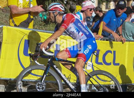 Thibault Pinot of Groupama - FDJ während der Tour de France 2022, Radrennen Etappe 12, Briancon - Alpe d'Huez (165,5 km) am 14. Juli 2022 in Huez, Frankreich - Foto: Laurent Lairys/DPPI/LiveMedia Stockfoto