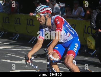 Thibault Pinot of Groupama - FDJ während der Tour de France 2022, Radrennen Etappe 12, Briancon - Alpe d'Huez (165,5 km) am 14. Juli 2022 in Huez, Frankreich - Foto: Laurent Lairys/DPPI/LiveMedia Stockfoto