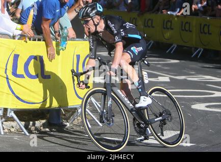 Romain Bardet vom Team DSM während der Tour de France 2022, Radrennen Etappe 12, Briancon - Alpe d'Huez (165,5 km) am 14. Juli 2022 in Huez, Frankreich - Foto: Laurent Lairys/DPPI/LiveMedia Stockfoto