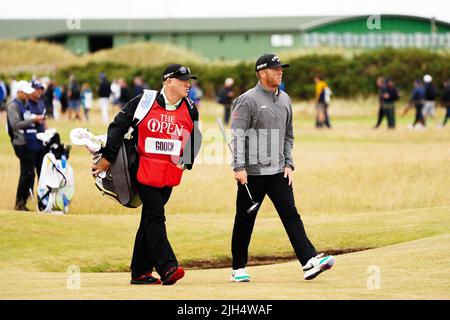 US-amerikanischer Talor Gooch am zweiten Tag der Open am Old Course, St Andrews. Bilddatum: Freitag, 15. Juli 2022. Stockfoto