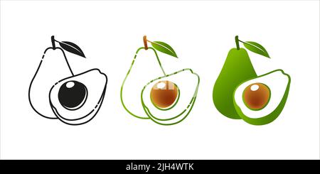 Avocado-Früchte eineinhalb stellen. Logo. Vector Avocado Food-Symbol. Avocado-Illustration im flachen Stil. Vektorgrafik. Stock Vektor