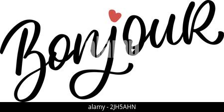 Bonjour Paris Phrase Vector Lettering Calligraphy Brush Kreidetafel Stock Vektor