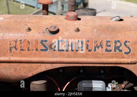 Allis Chalmers Branding-Logo auf Vintage-Traktor Stockfoto