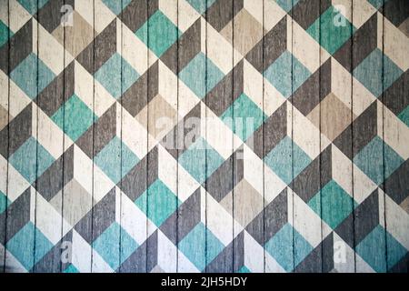 Abstrakte türkise Tapete mit Würfel. Holzstruktur zum Einfügen von Inschriften und Text. Stockfoto