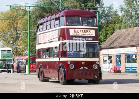 Ein Besuch im Sandtoft Trolleybus Museum Stockfoto