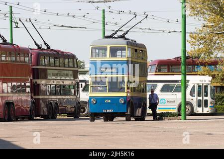 Ein Besuch im Sandtoft Trolleybus Museum Stockfoto