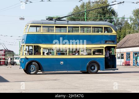 Ein Besuch im Sandtoft Trolleybus Museum Stockfoto