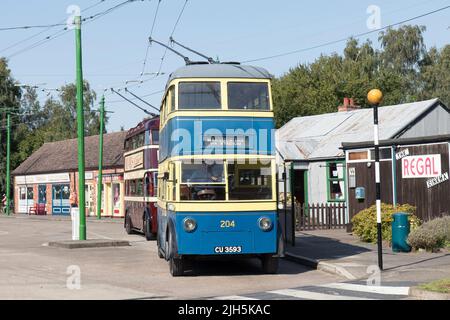 Ein Besuch im Sandtoft Trolleybus Museum Stockfoto