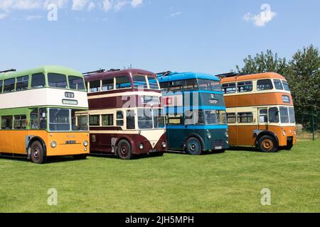 Ein Besuch im Sandtoft Trolleybus Museum Stockfoto