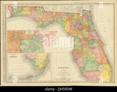 Karte von Florida, mit Eisenbahnen, 1904, von Rand McNally und Company Stockfoto