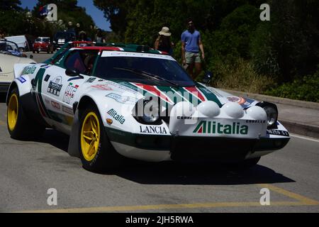 POLTU QUATU - ITALIEN - JUL 9 - 2022 : Lancia stratos livrea alitalia Poltu Quatu Classic Stockfoto