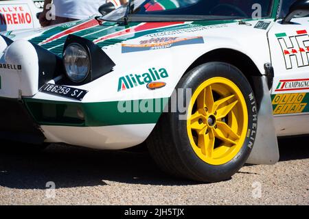 POLTU QUATU - ITALIEN - JUL 9 - 2022 : Lancia stratos livrea alitalia Poltu Quatu Classic Stockfoto