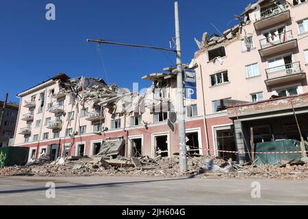 Die Folgen des Beschusses Russlands der Stadt Tschernigow Stockfoto