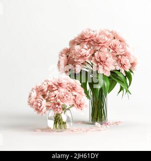 3D Illustration des Sets dekorative Blumenvase innen isoliert auf weißem Hintergrund Stockfoto