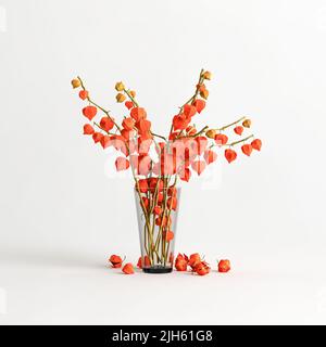 3D Illustration der dekorativen Blumenvase innen isoliert auf weißem Hintergrund Stockfoto